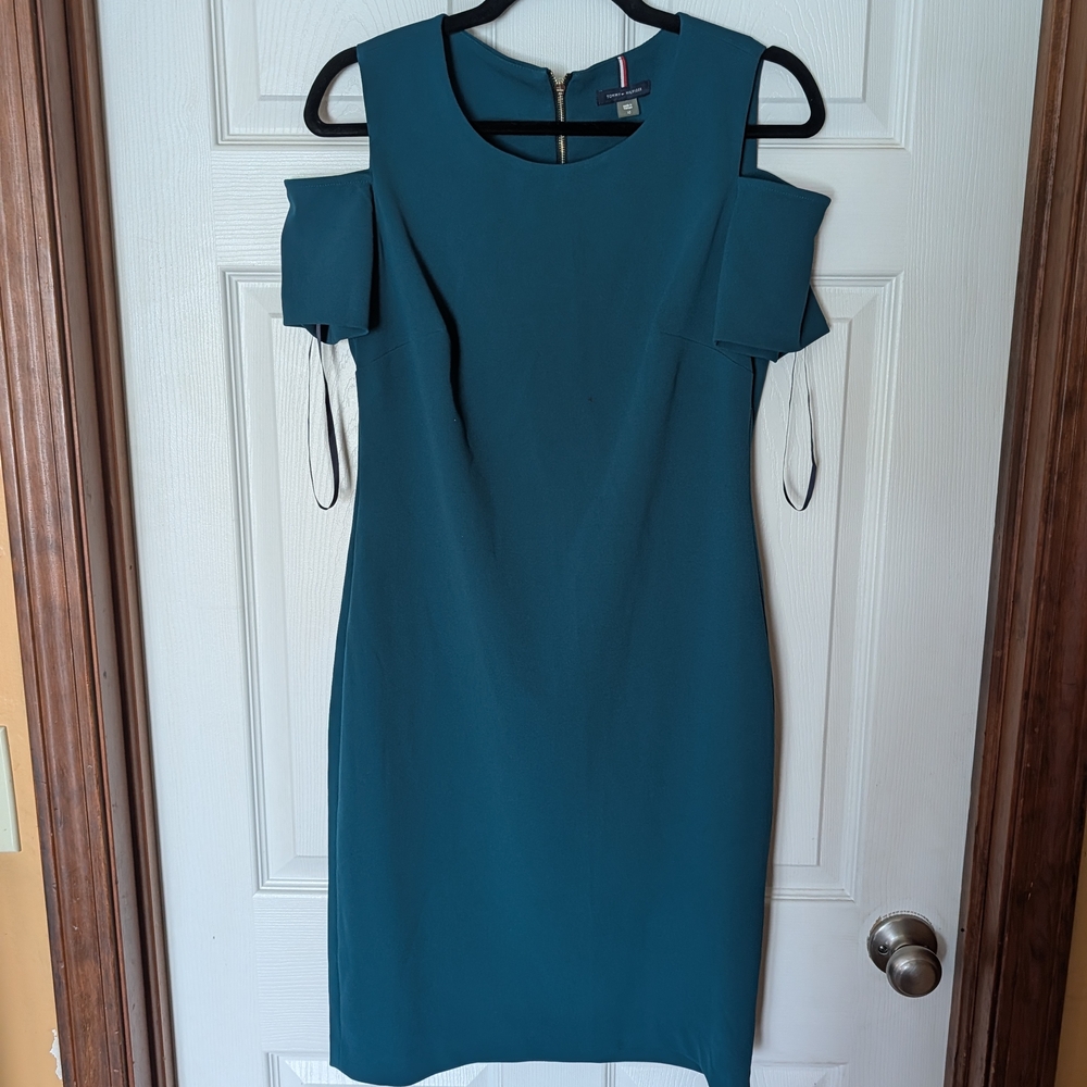 Tommy Hilfiger Teal Cold-Shoulder Sheath Dress